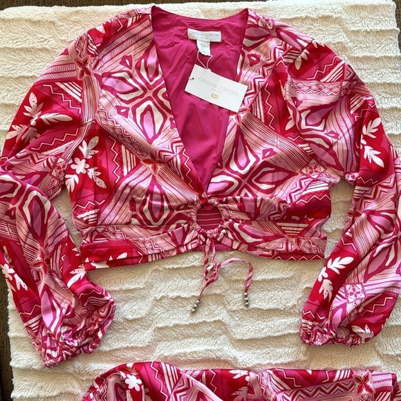 Caroline Constas two-piece set printed long sleeve cropped top & wide leg pants - Picture 4 of 12